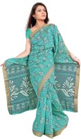 Desi Butik Embroidered Fashion Poly Chanderi Saree(Green)