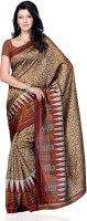 JTInternational Printed Fashion Cotton Blend Saree(Brown)