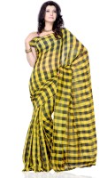 JTInternational Checkered Fashion Art Silk Saree(Black, Yellow)