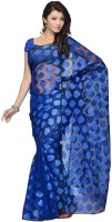 JTInternational Self Design Fashion Cotton Blend Saree(Blue)