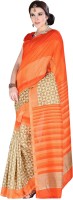 Jiya Self Design, Printed Fashion Art Silk Saree(Orange, Beige)