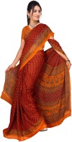 Jiya Self Design, Printed Fashion Chiffon Saree(Multicolor, Orange)