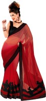 Chirag Sarees Self Design Fashion Chiffon Saree(Red, Black)