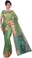 Kanheyas Printed Daily Wear Handloom Cotton Blend Saree(Green)