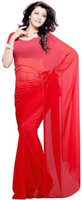 KJS Solid Bollywood Poly Georgette Saree(Red) KJS Solid Bollywood Poly Georgette Saree(Red)