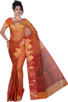 Kanheyas Printed Daily Wear Handloom Cotton Blend Saree(Orange)