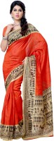 JTInternational Printed, Striped Chanderi Handloom Art Silk Saree(Multicolor)