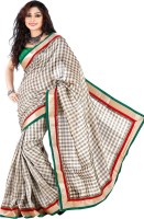 Kanheyas Checkered Fashion Handloom Cotton Blend, Poly Chanderi Saree(Beige)