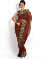 Purabi Woven Tant Handloom Cotton Blend Saree(Maroon)