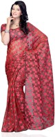JTInternational Self Design Fashion Cotton Blend Saree(Red)