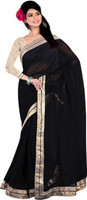 Ajamukhi Striped Fashion Chiffon Saree(Black) RS.525.00