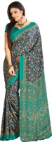 Khoobee Printed Fashion Poly Crepe Saree(Green, Blue)