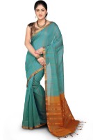 Devi Handlooms Woven Mangalagiri Handloom Cotton Blend Saree(Light Blue)