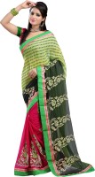 Desi Butik Embroidered Fashion Chiffon, Art Silk Saree(Green, Pink)