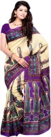 JTInternational Printed Fashion Art Silk Saree(Purple, Beige)