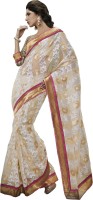 Desi Butik Self Design Fashion Cotton Blend Saree(White)