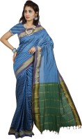 Kanheyas Striped Fashion Handloom Cotton Blend Saree(Multicolor)