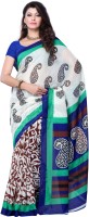 JTInternational Printed Fashion Art Silk Saree(White, Blue)