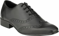 GAI Black Leather Formal Brogue Lace Up Shoes For Men(Black)