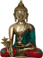 Aesthetic Decors Buddha Medicine Asthmangal W Stone Work Showpiece  -  20.3 cm(Brass, Multicolor) RS.4360.00