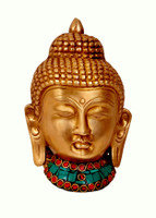 Aesthetic Decors Buddha Head Wall Hanging W Stone Work Showpiece  -  14 cm(Brass, Multicolor) RS.1089.00