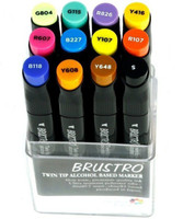 Brustro Twin Tip Alcohol Based A fineliner and A chiseltip Nib Sketch Pens(Set of 12, Basic A) RS.1450.00