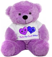 Grab A Deal Big Teddy Bear wearing a Made For Each Other T-shirt  - 24 inch(Purple)