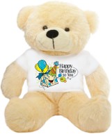 Grab A Deal Big Teddy Bear wearing a Happy Birthday To You T-shirt  - 24 inch(Beige, Orange)