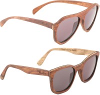 Wood Eye Aviator, Rectangular Sunglasses(For Men & Women, Grey)