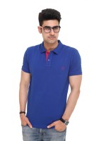 Colors & Blends Solid Men Polo Neck Blue T-Shirt