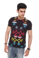 Colors & Blends Geometric Print Men Round Neck Black T-Shirt