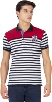 Mufti Striped Men Polo Neck Red T-Shirt