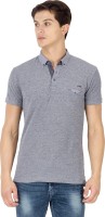 Mufti Solid Men Polo Neck Grey T-Shirt