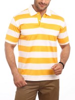 ColorPlus Striped Men Flap Collar Neck Yellow T-Shirt