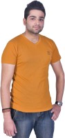 Colors & Blends Solid Men V-neck Yellow T-Shirt