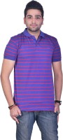 Colors & Blends Striped Men Polo Neck Blue, Pink T-Shirt