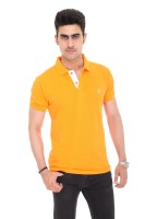 Colors & Blends Solid Men Polo Neck Orange T-Shirt