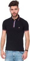 Mufti Solid Men Polo Neck Black T-Shirt