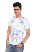 Colors & Blends Geometric Print Men Round Neck White T-Shirt