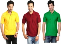 Keepsake Solid Men Polo Neck Multicolor T-Shirt(Pack of 3)