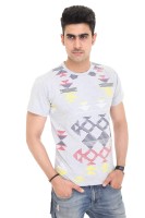 Colors & Blends Geometric Print Men Round Neck Grey T-Shirt