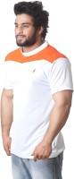 Stylar Solid Men Round Neck White, Orange T-Shirt
