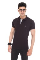 Colors & Blends Solid Men Polo Neck Black T-Shirt
