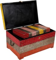 Rajrang Floral traditional trunk box Solid Wood Trunk(Finish and Fabric Color - White)   Furniture  (Rajrang)