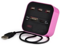 NewveZ All In One COMBO 3 Port With Multi Card Reader Pink USB Hub(Pink, Black)   Laptop Accessories  (NewveZ)