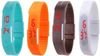 Omen Led Magnet Band Combo of 4 Sky Blue, Orange, Brown And White Digital Watch  - For Men & Women   Watches  (Omen)