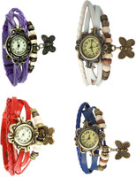 View NS18 Vintage Butterfly Rakhi Combo of 4 Purple, Red, White And Blue Analog Watch  - For Women Wrist Watches Price Online(NS18)