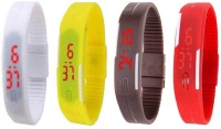 Omen Led Magnet Band Combo of 4 White, Yellow, Brown And Red Digital Watch  - For Men & Women   Watches  (Omen)