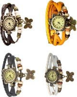 Omen Vintage Rakhi Combo of 4 Brown, Black, Yellow And White Analog Watch  - For Women   Watches  (Omen)