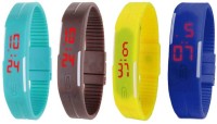 Omen Led Magnet Band Combo of 4 Sky Blue, Brown, Yellow And Blue Digital Watch  - For Men & Women   Watches  (Omen)